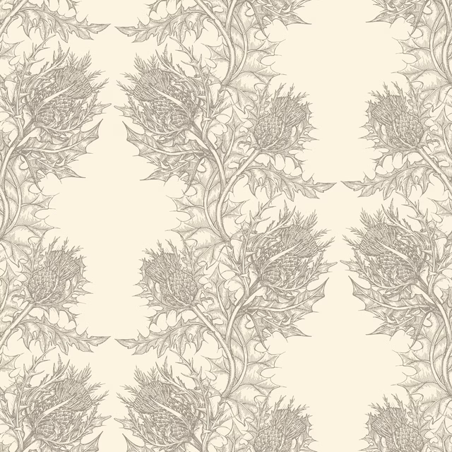 Thistle Wallpaper Grey on Ivory fabric