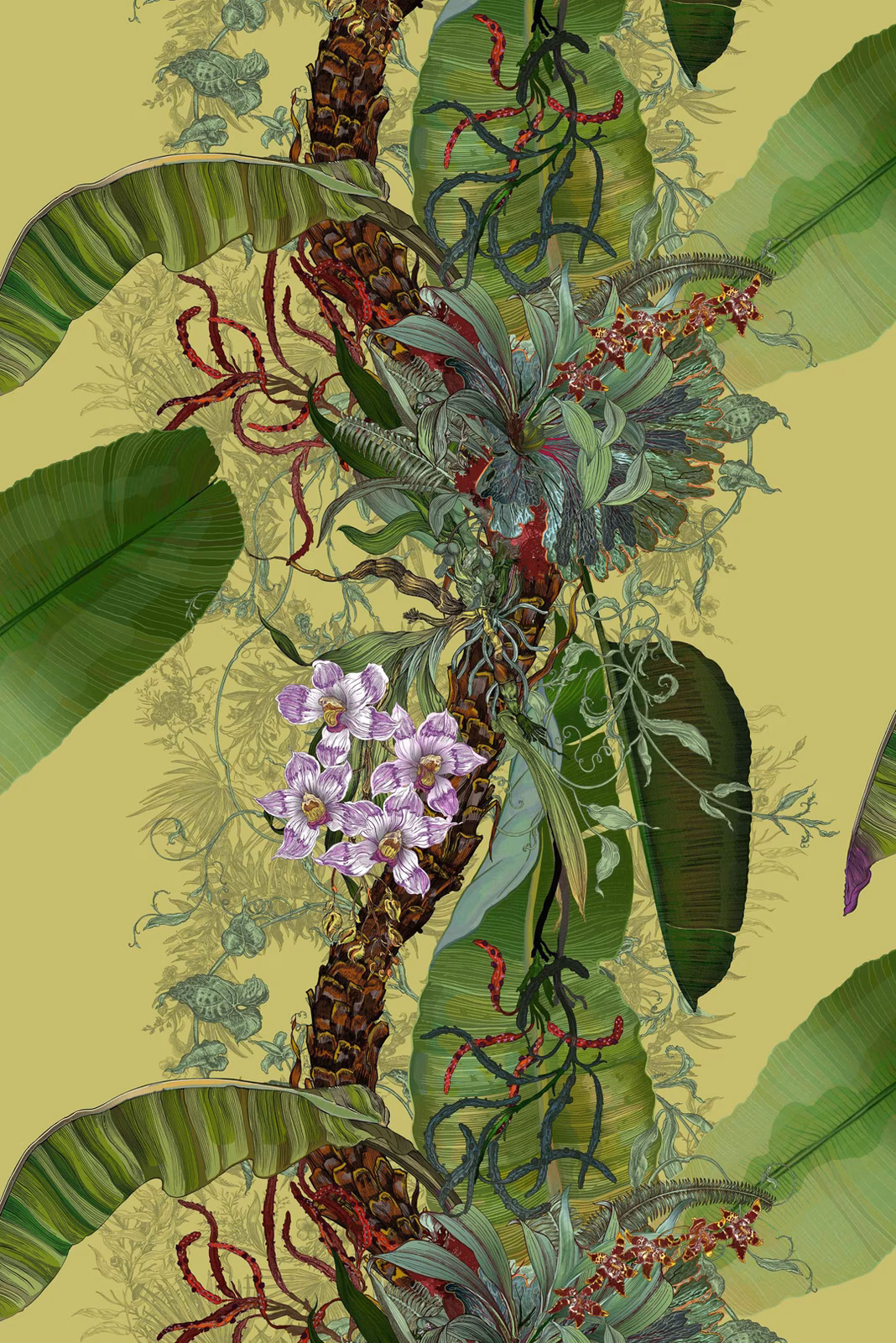 Topical Tropical Superwide Wallpaper Light Lime fabric