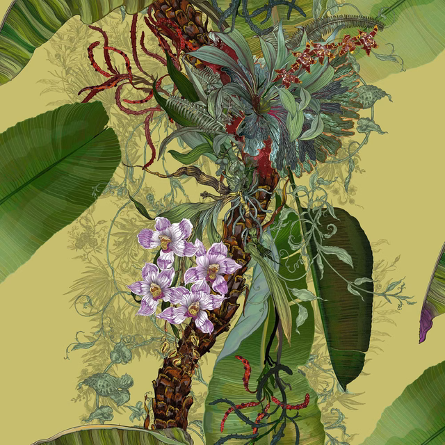 Topical Tropical Superwide Wallpaper Light Lime fabric