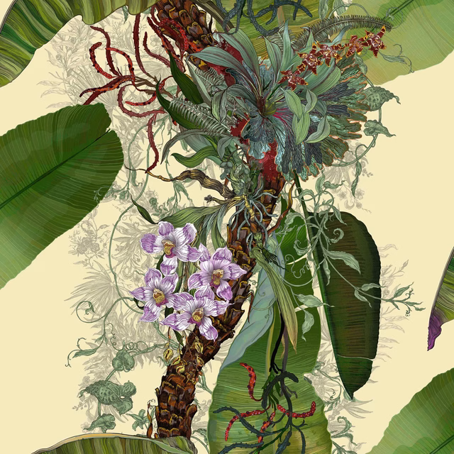 Topical Tropical Superwide Wallpaper Vanilla fabric