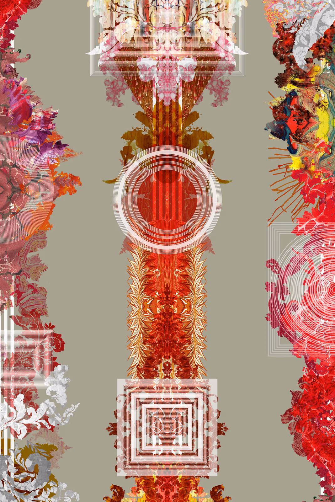 Totem Damask Wallpaper Cardinal Red fabric