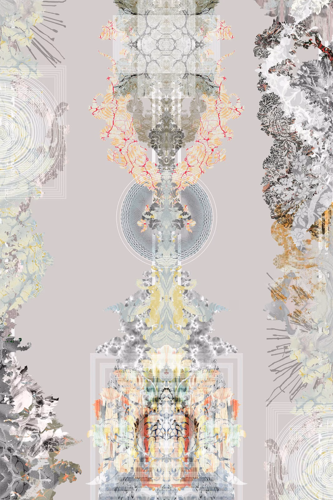 Totem Damask Wallpaper Gilded Grey fabric