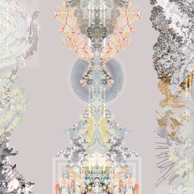 Totem Damask Wallpaper Gilded Grey fabric