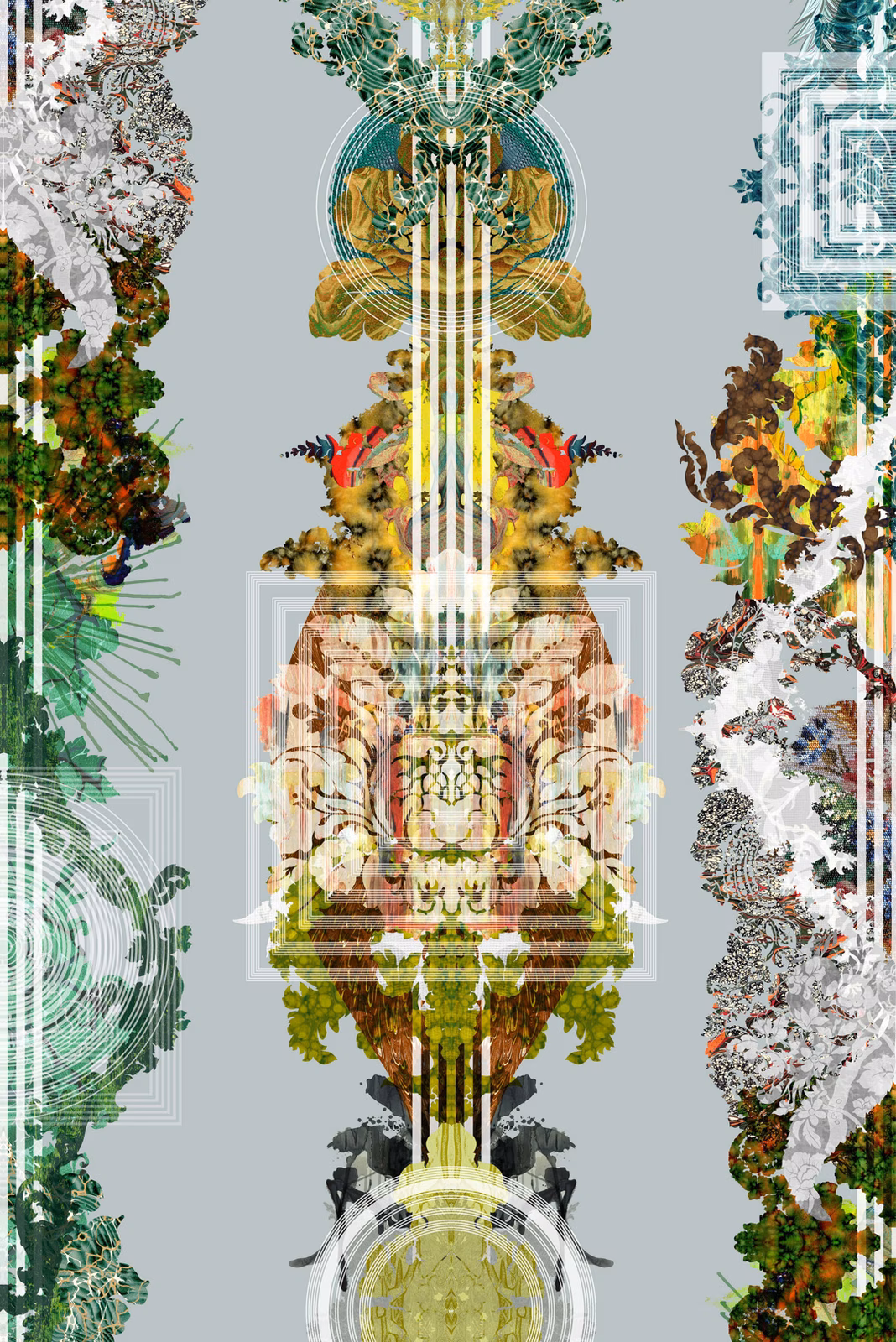 Totem Damask Wallpaper Irish Lichen fabric
