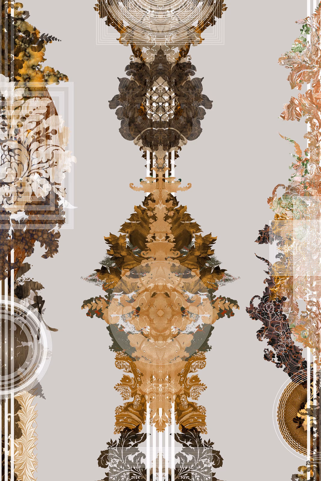 Totem Damask Wallpaper Moine Brown fabric