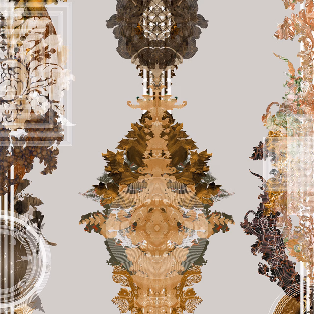 Totem Damask Wallpaper Moine Brown fabric