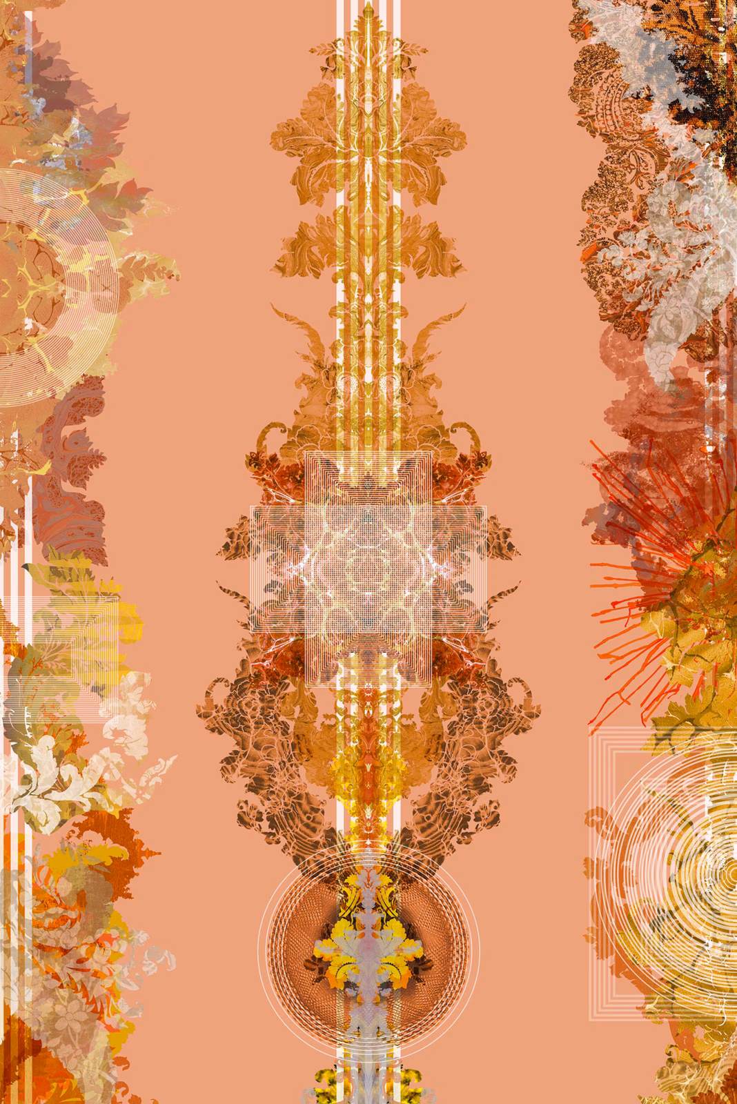 Totem Damask Wallpaper Pickled Quince fabric