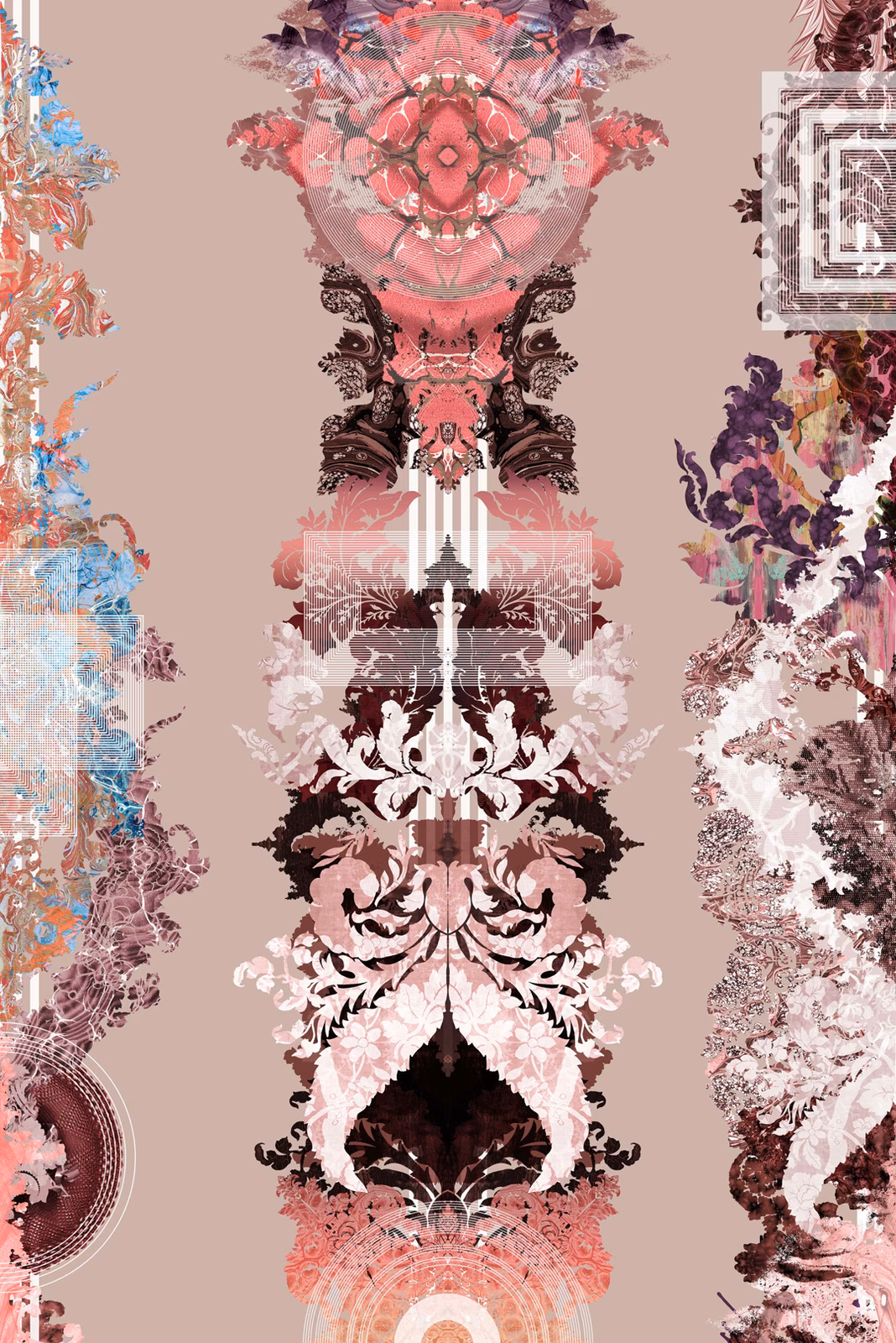 Totem Damask Wallpaper Rum & Raisin fabric