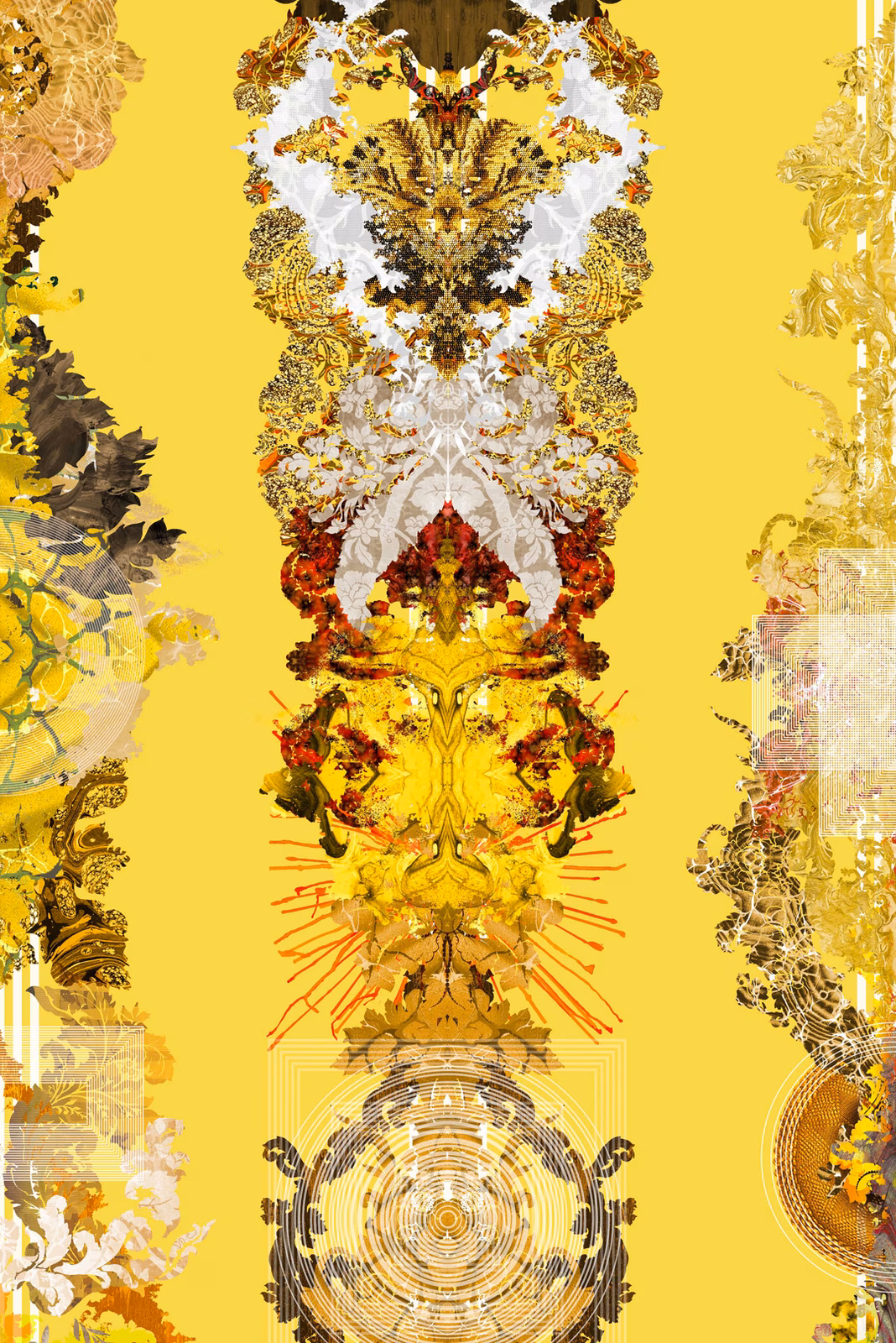 Totem Damask Wallpaper Sunflower Yellow fabric