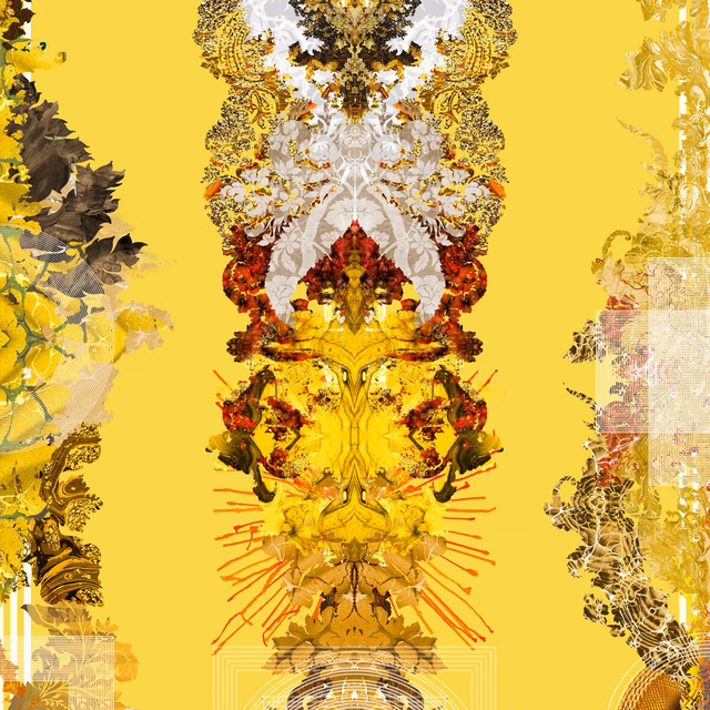 Totem Damask Wallpaper Sunflower Yellow fabric