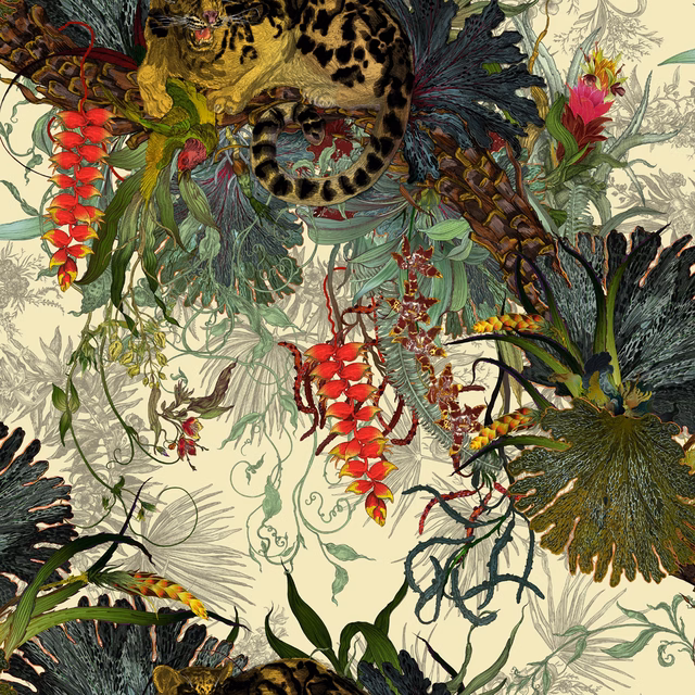 Tropical Clouded Leopard Superwide Wallpaper Vanilla fabric
