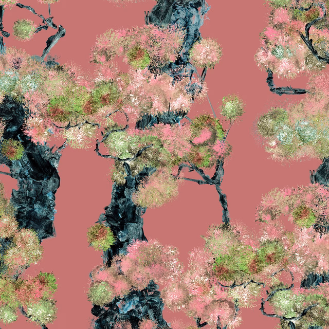 Wee Pinyin Wallpaper Rouge Lacquer fabric