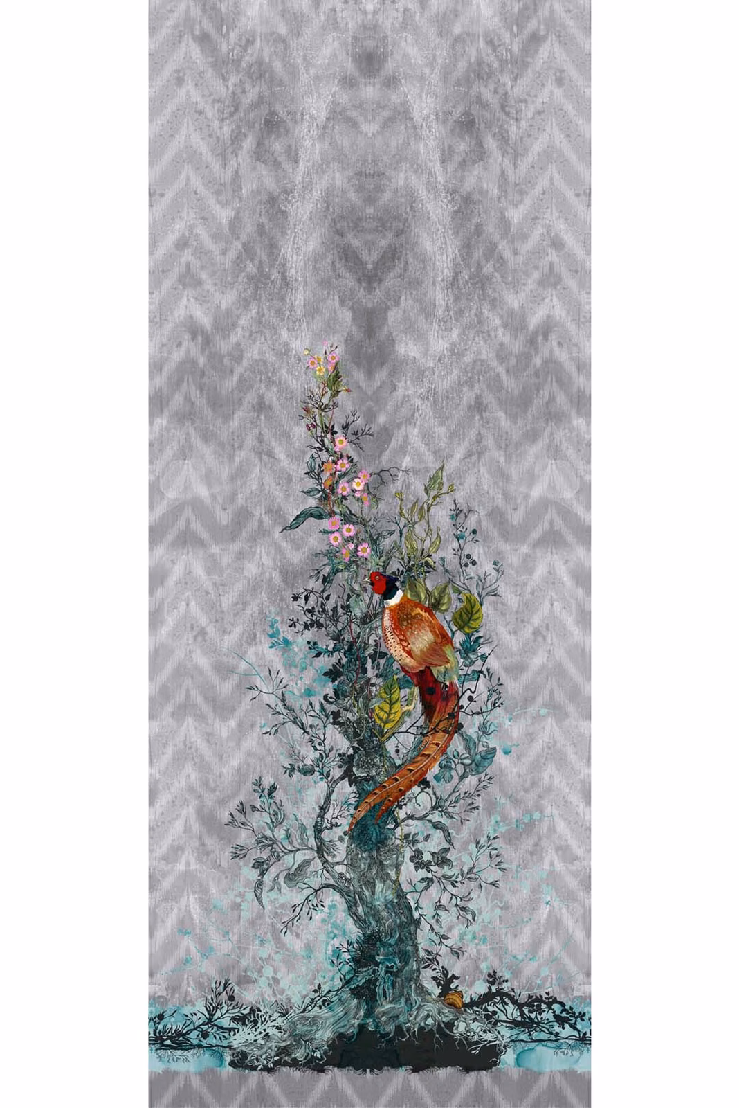 Winchester Superwide Wallpaper Panels Common Pheasant Right Grey fabric