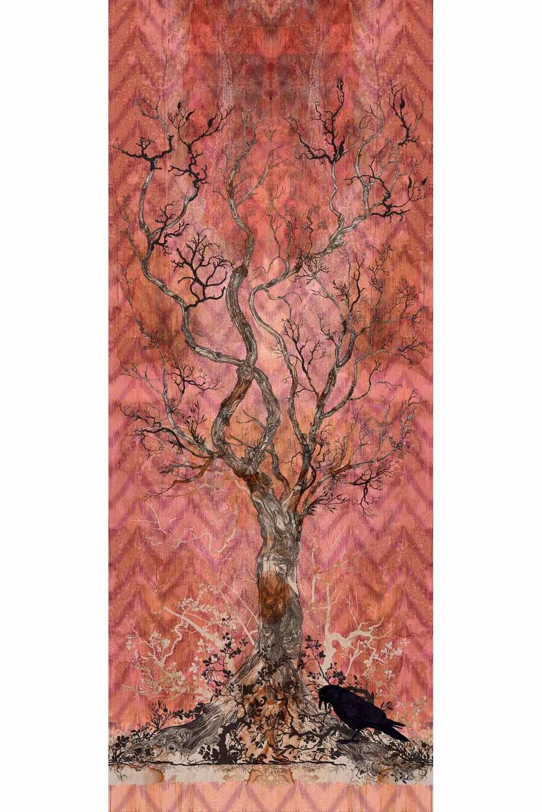 Winchester Superwide Wallpaper Panels Crow Red fabric