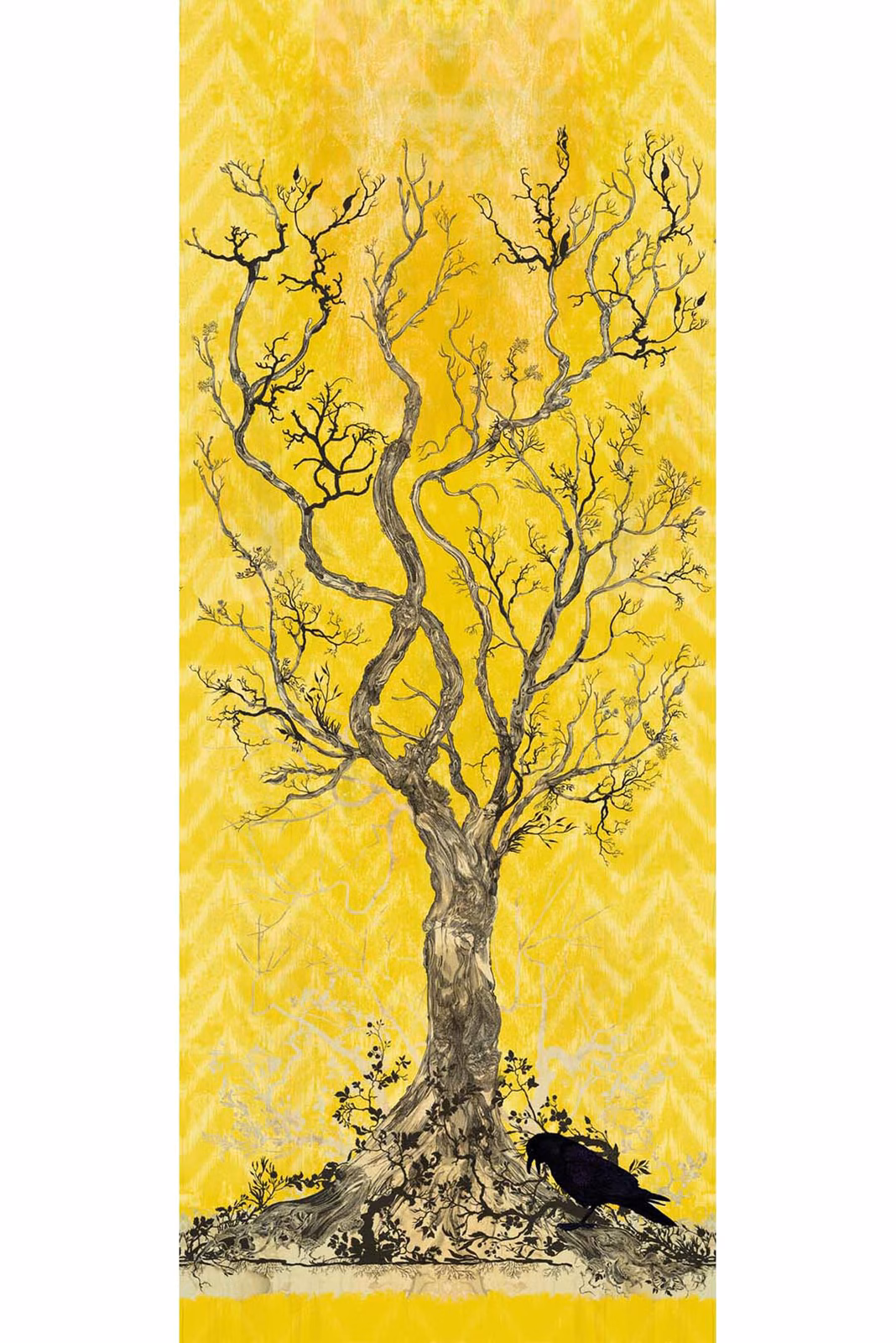 Winchester Superwide Wallpaper Panels Crow Yellow fabric