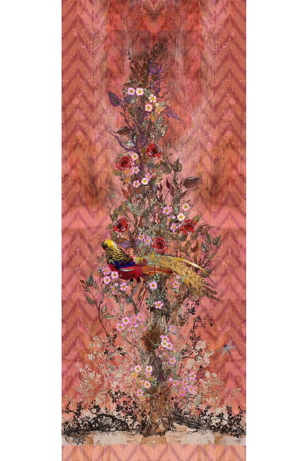 Winchester Superwide Wallpaper Panels Golden Pheasant Red fabric