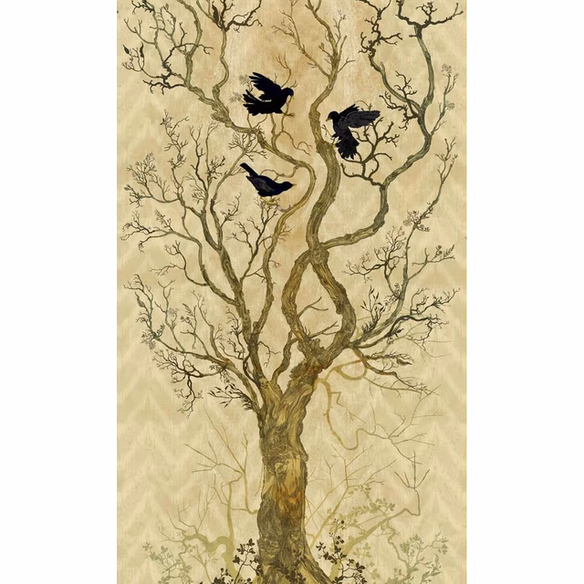 Winchester Superwide Wallpaper Panels Three Black Birds Beige fabric