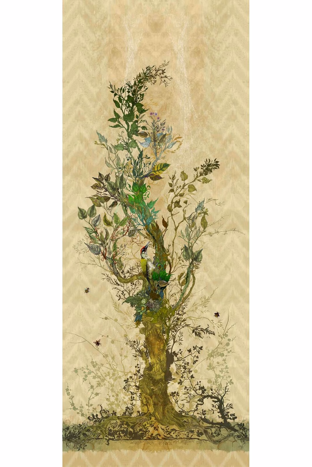 Winchester Superwide Wallpaper Panels Woodpecker Left Beige fabric