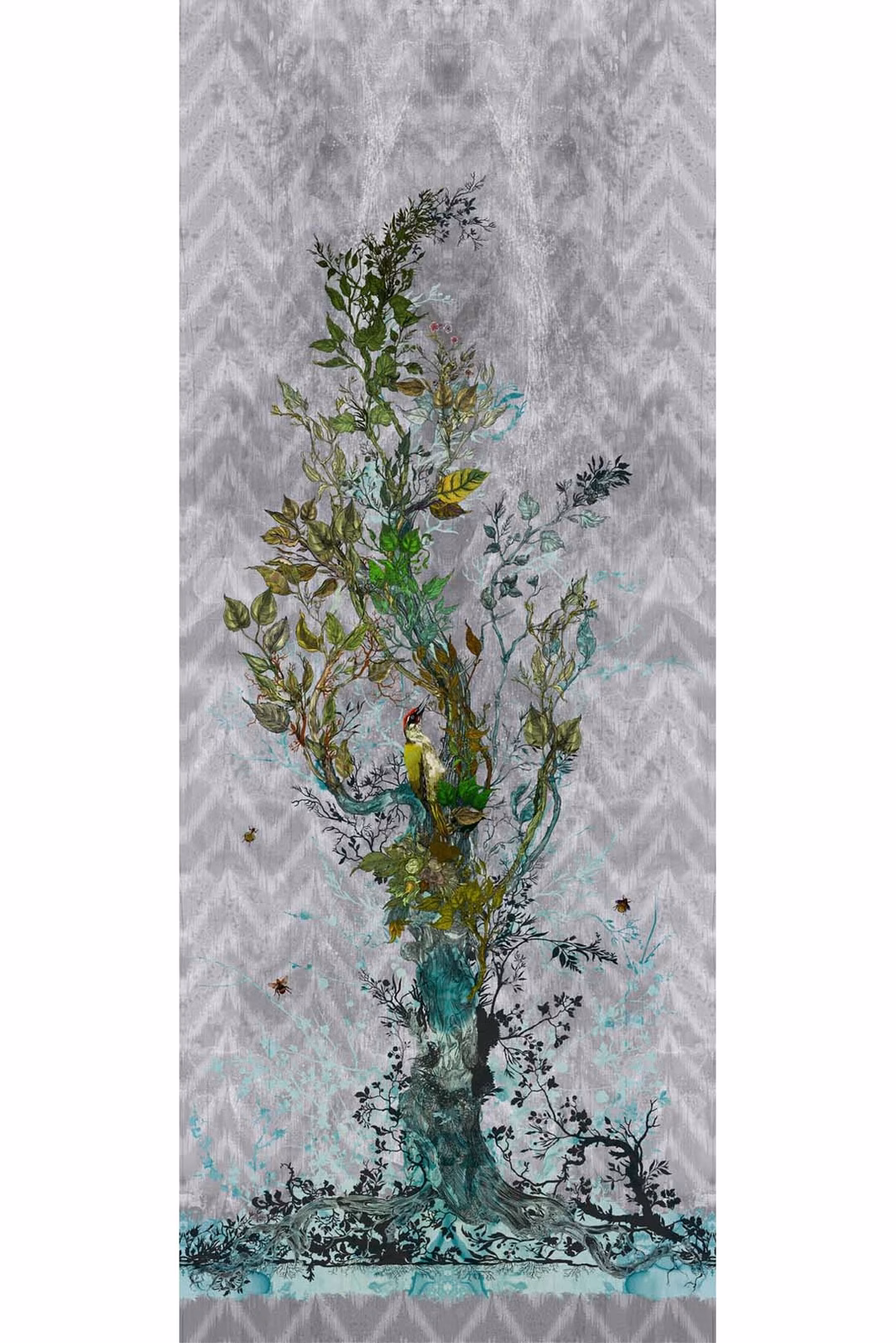 Winchester Superwide Wallpaper Panels Woodpecker Left Grey fabric