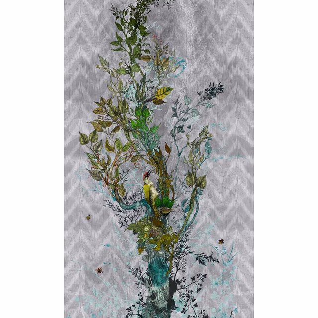 Winchester Superwide Wallpaper Panels Woodpecker Left Grey fabric