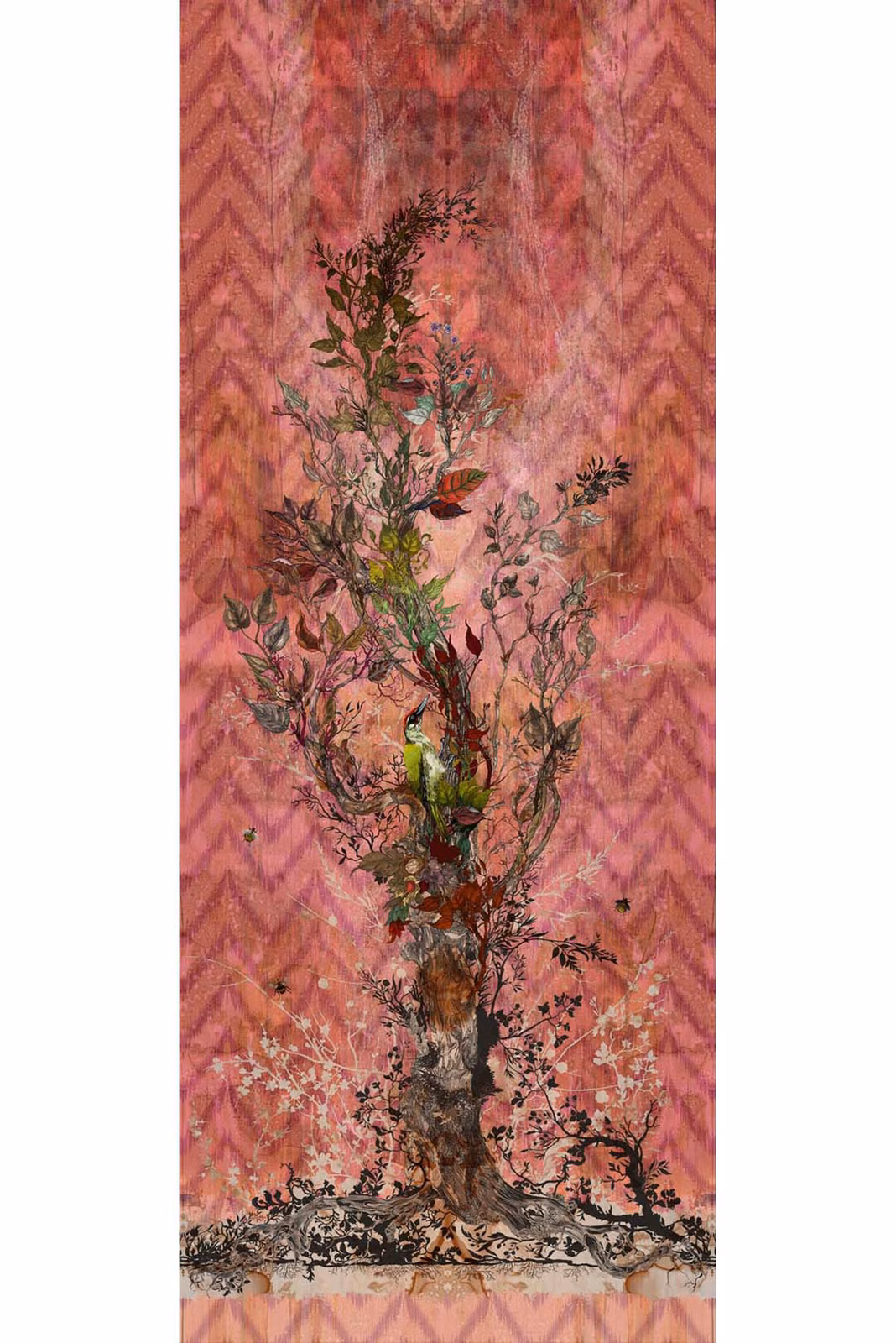 Winchester Superwide Wallpaper Panels Woodpecker Left Red fabric