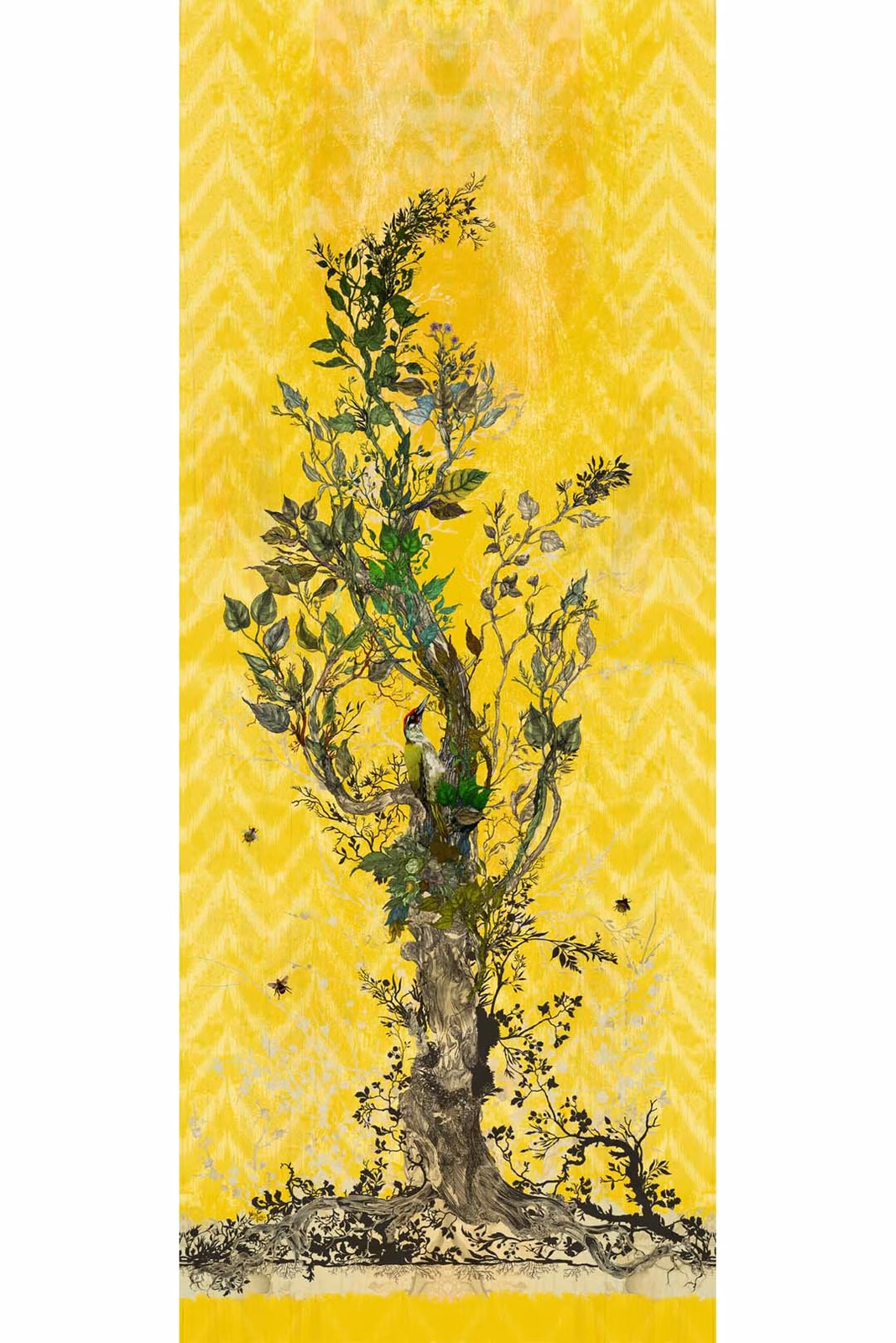 Winchester Superwide Wallpaper Panels Woodpecker Left Yellow fabric