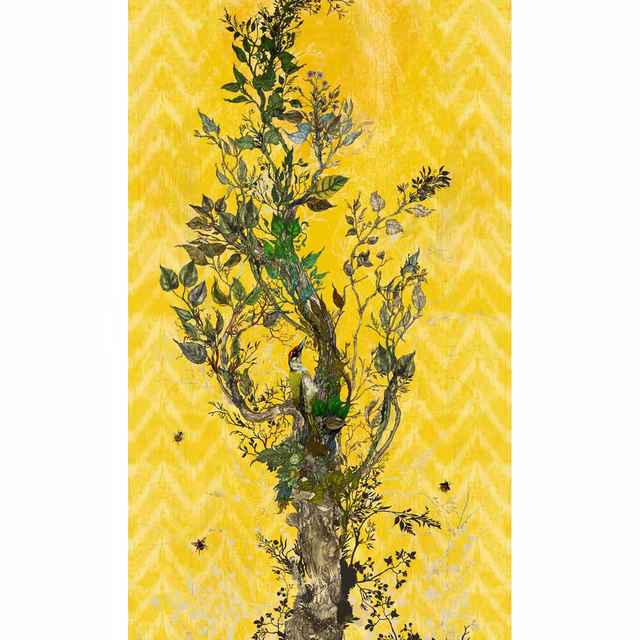 Winchester Superwide Wallpaper Panels Woodpecker Left Yellow fabric