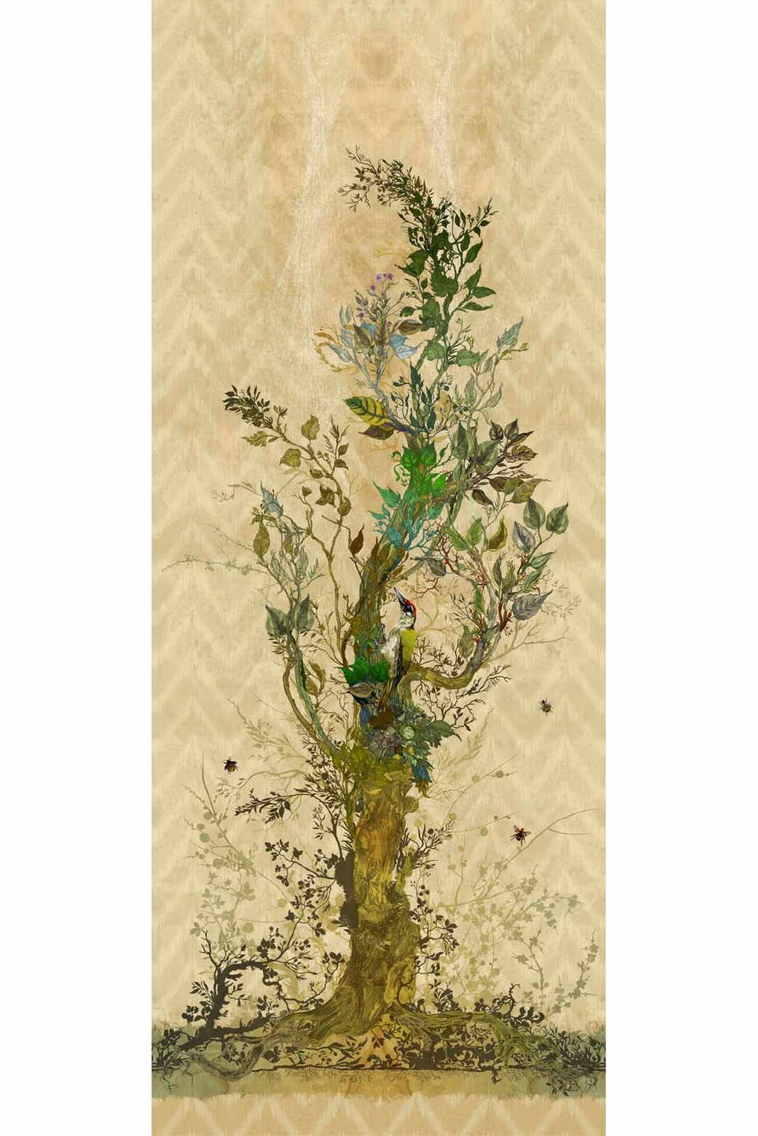 Winchester Superwide Wallpaper Panels Woodpecker Right Beige fabric