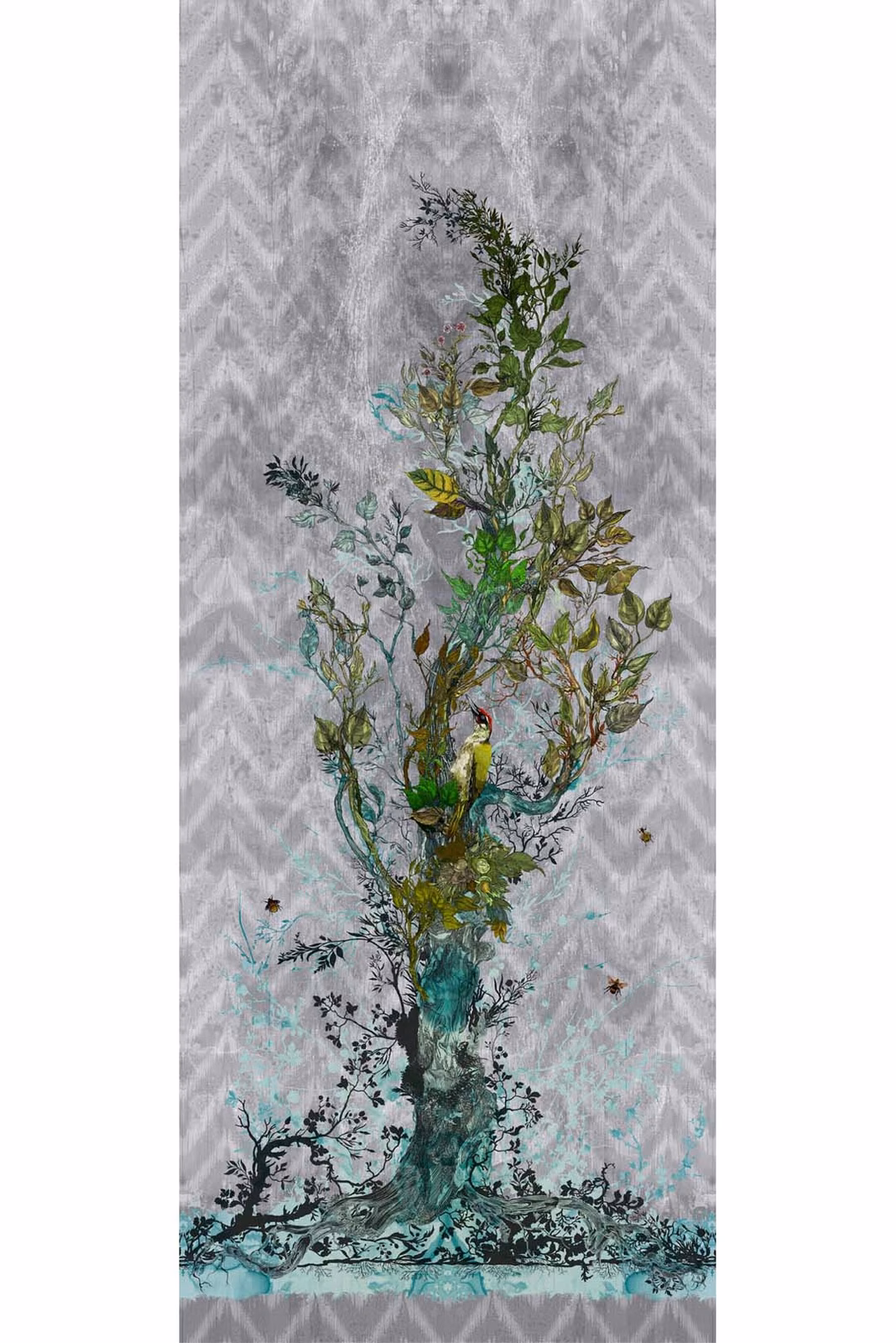 Winchester Superwide Wallpaper Panels Woodpecker Right Grey fabric