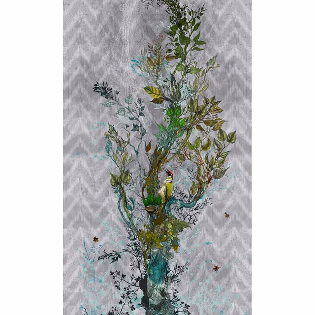 Winchester Superwide Wallpaper Panels Woodpecker Right Grey fabric