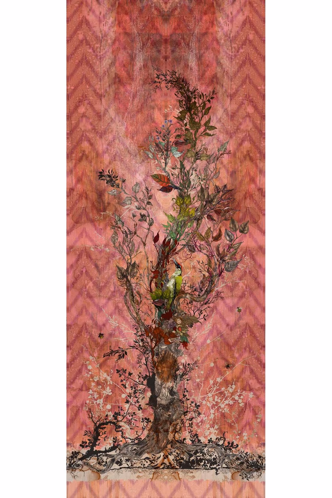 Winchester Superwide Wallpaper Panels Woodpecker Right Red fabric