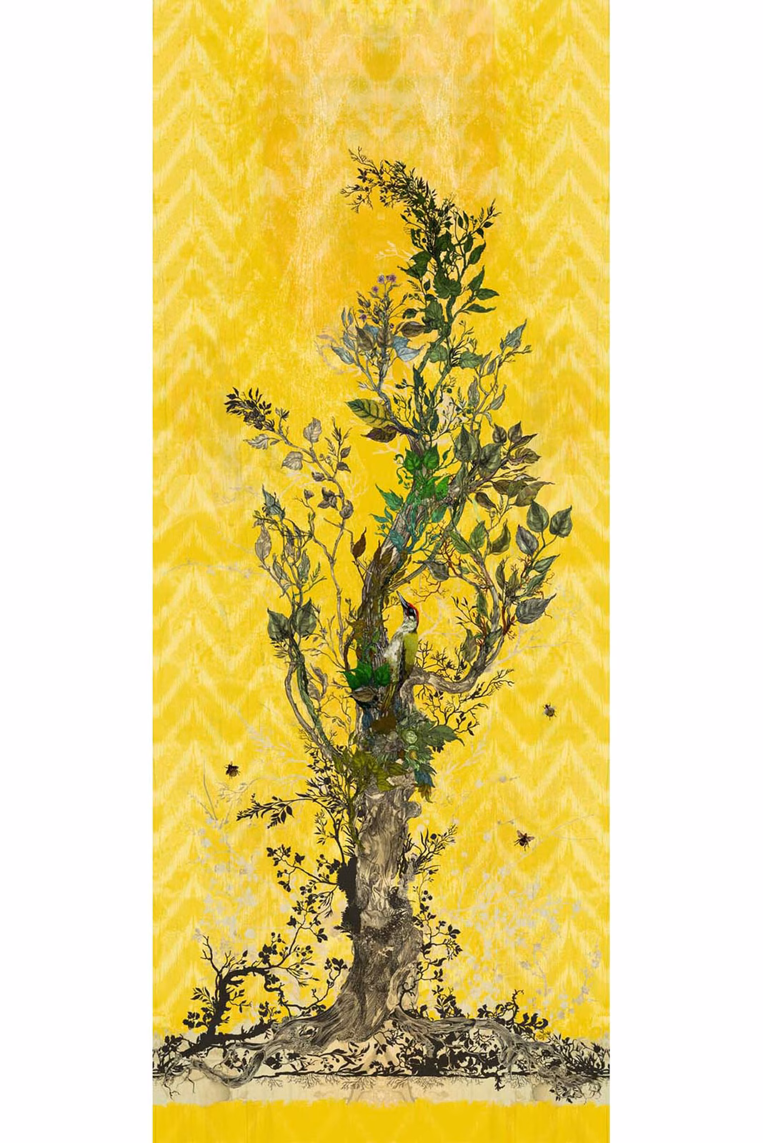 Winchester Superwide Wallpaper Panels Woodpecker Right Yellow fabric