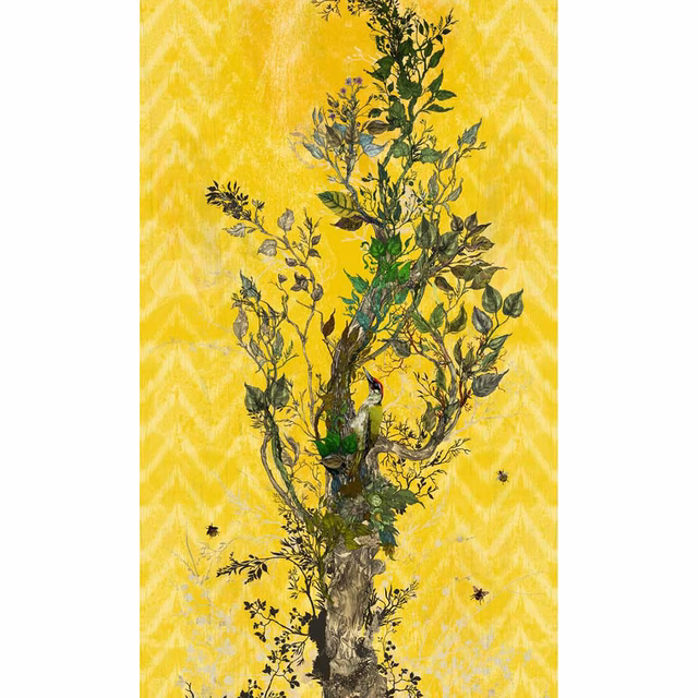 Winchester Superwide Wallpaper Panels Woodpecker Right Yellow fabric