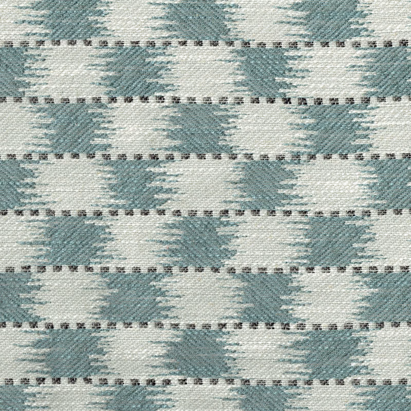 Pale aqua woven check fabric with dark stitched horizontal lines