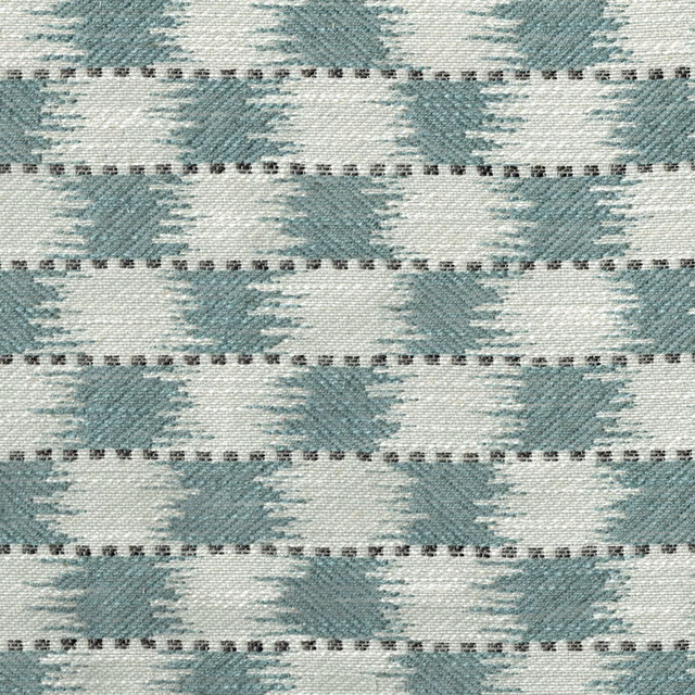 Pale aqua woven check fabric with dark stitched horizontal lines