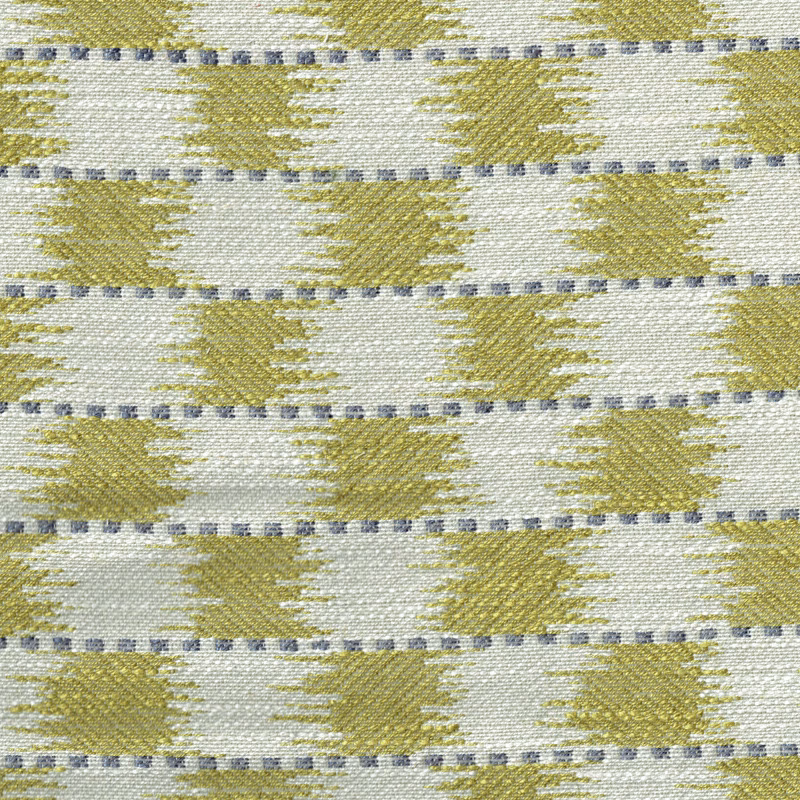 Lime green and ivory woven check fabric with small dark flecks