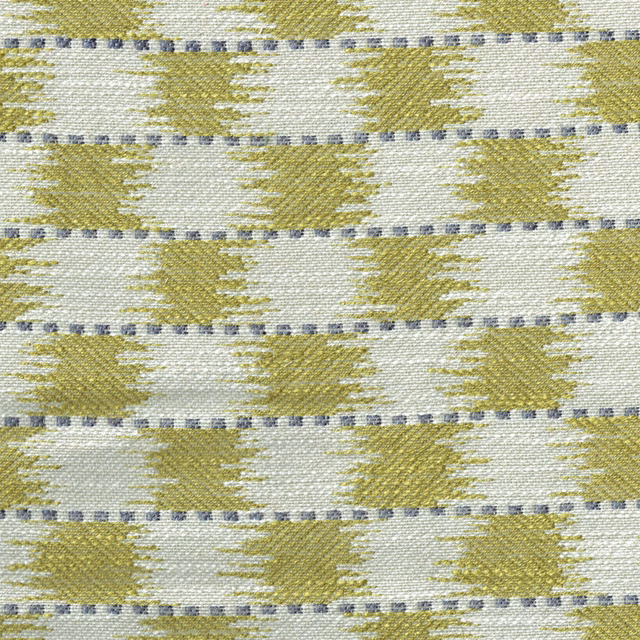Lime green and ivory woven check fabric with small dark flecks