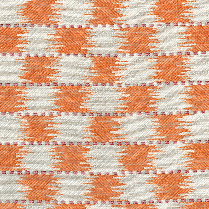 Textured paprika orange and cream checked fabric with pink accent stitching