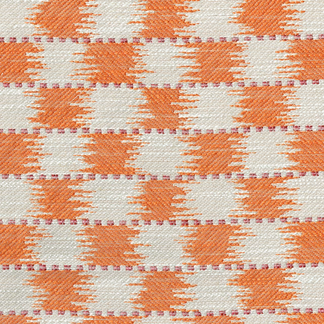 Textured paprika orange and cream checked fabric with pink accent stitching