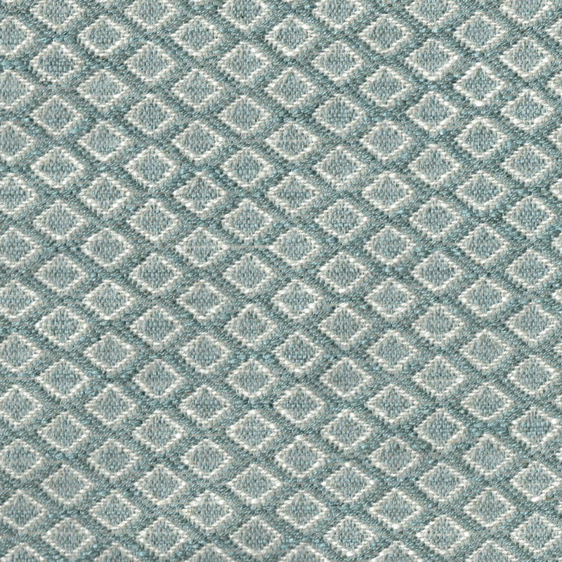 Close-up of soft aqua geometric fabric with small woven diamond pattern