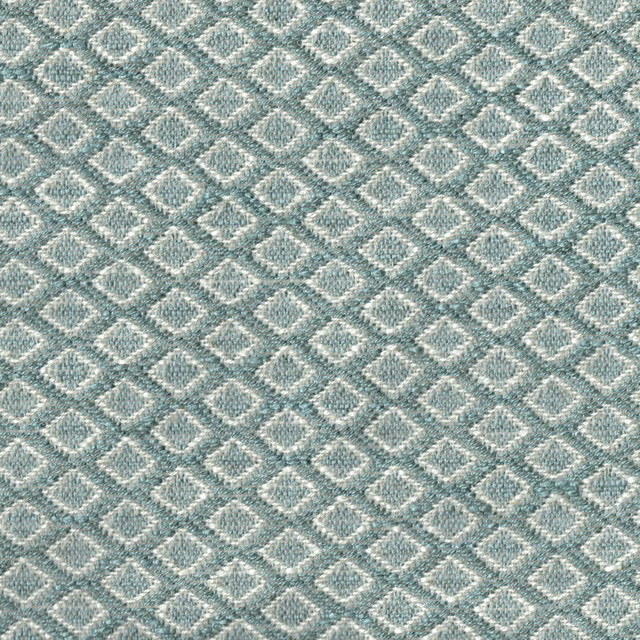 Close-up of soft aqua geometric fabric with small woven diamond pattern