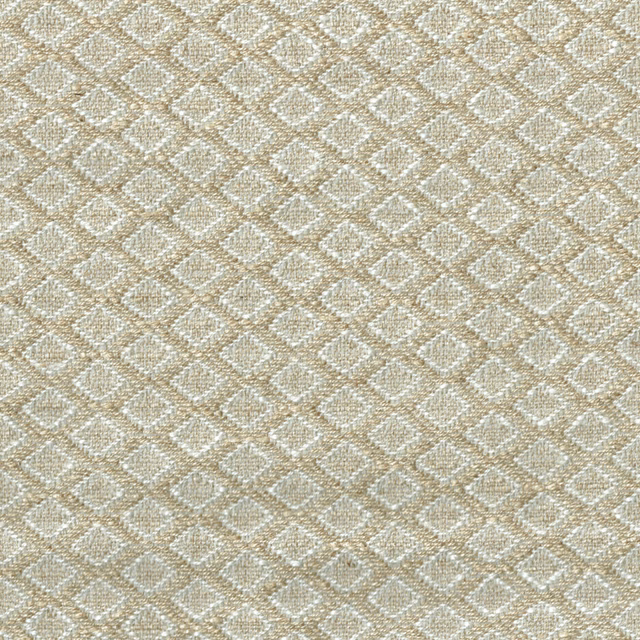 Close-up of a warm biscuit beige diamond check woven fabric