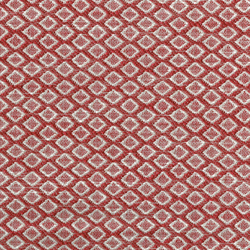 Close-up of red and cream small diamond geometric woven fabric