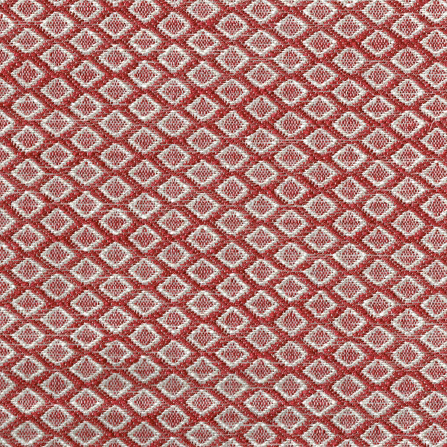 Close-up of red and cream small diamond geometric woven fabric