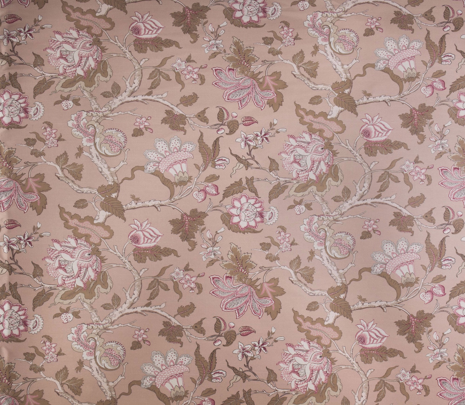 Blush floral fabric with ivory stems, taupe leaves and pink blossoms