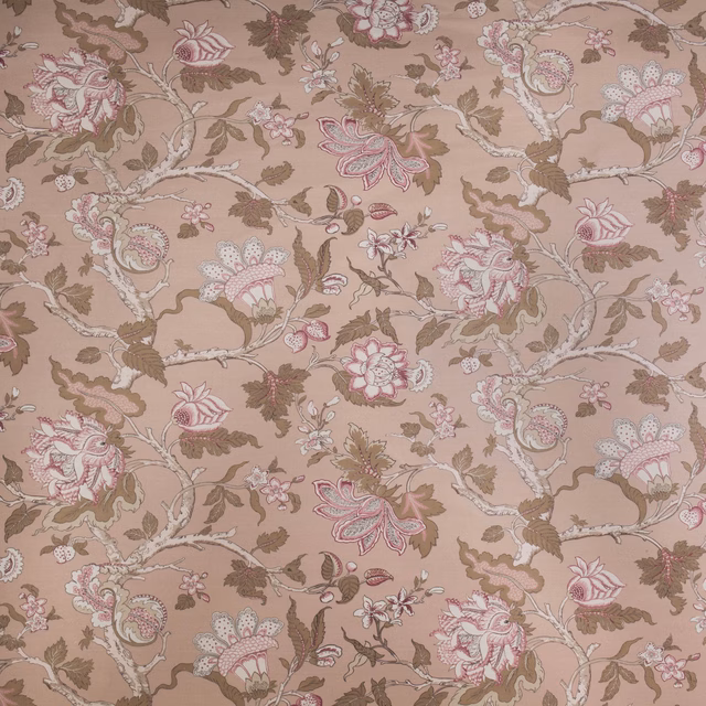 Blush floral fabric with ivory stems, taupe leaves and pink blossoms