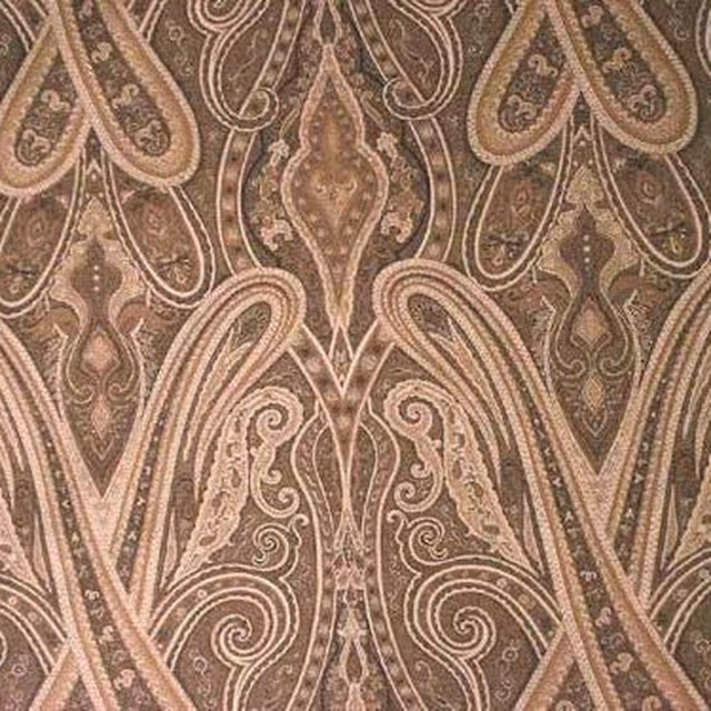 Large taupe-brown damask fabric with blush and beige scrolling pattern