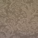 Taupe floral fabric swatch with ornate large-scale foliage and tree motif