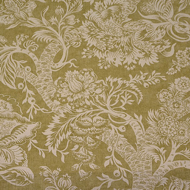 Mossy olive fabric with large cream tree-of-life floral pattern