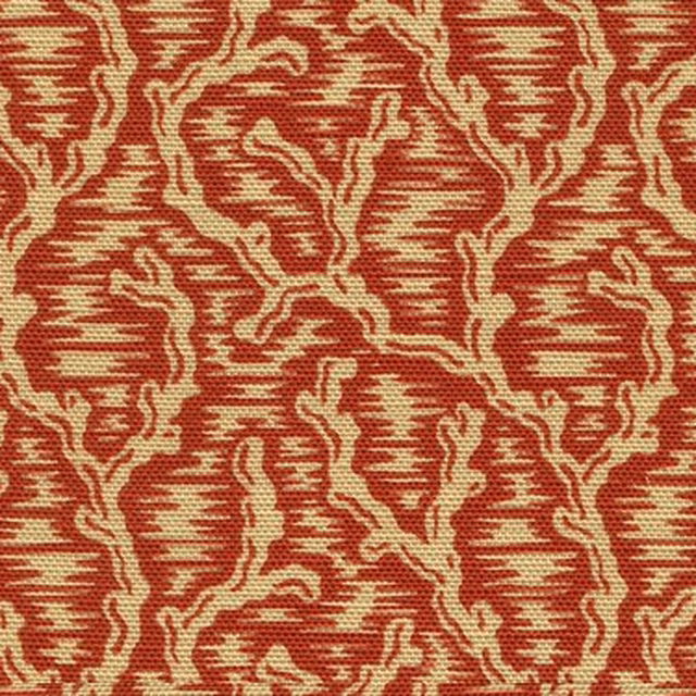 Cream and warm brick red woven botanical pattern swatch